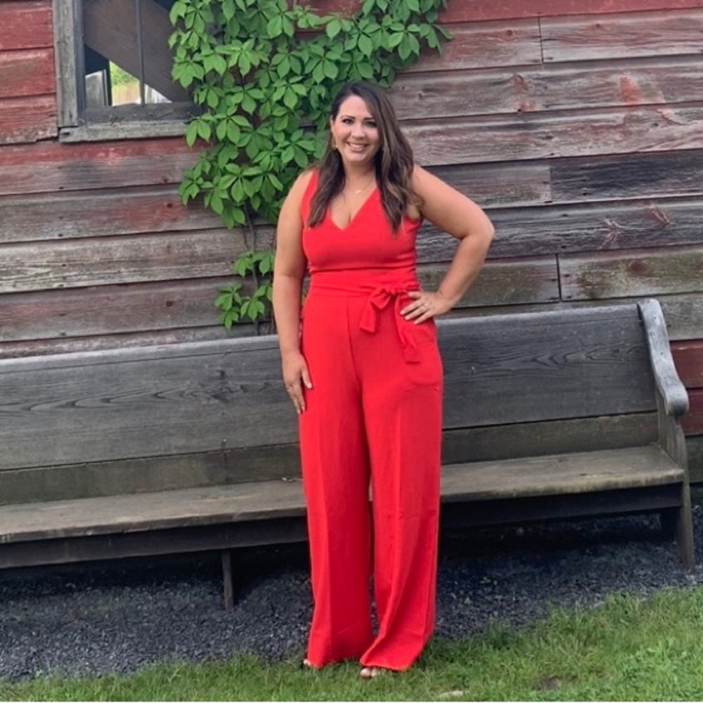 Sleeveless v-neck red jumpsuit by Vince Camuto